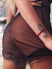 Gisele wears some sheer lingerie and skips the panties which is the true treat